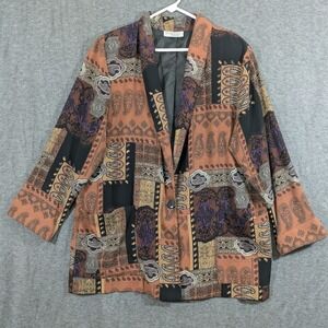 Vintage Kensington Square Womens Blazer Jacket Brown Floral Patchwork Size‎ 1X